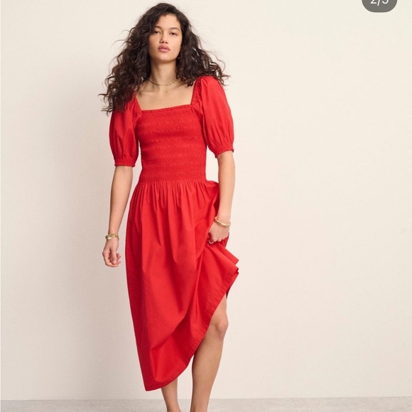 madewell red dress Summer button closure and a scalloped hem with intricate cut Madewell Dress Red XXS